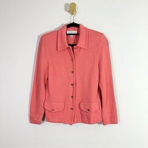 St. John Coral Orange Knit Button Front Cardigan Sweater